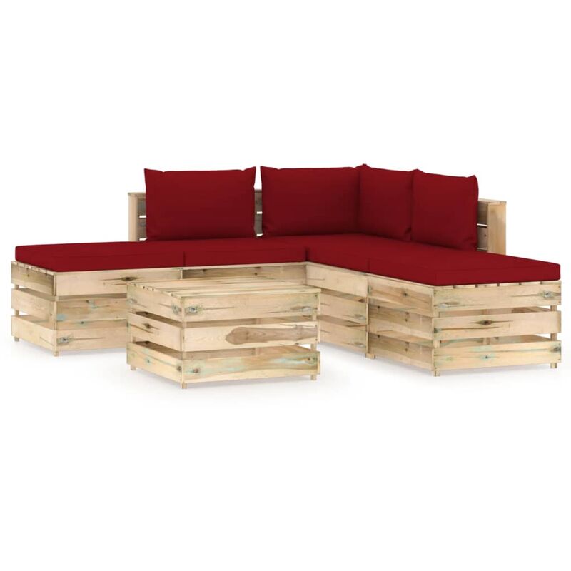 

Muebles de jardín 6 piezas con cojines madera impregnada verde