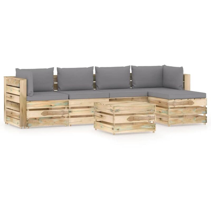 

Muebles de jardín 6 piezas con cojines madera impregnada verde