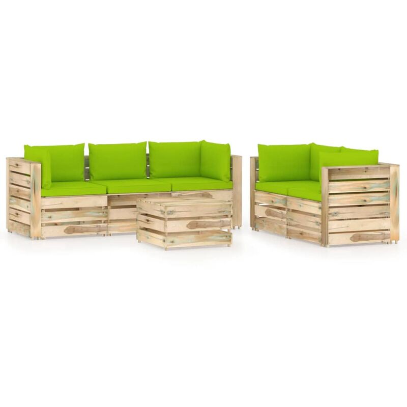 

Muebles de jardín 6 piezas con cojines madera impregnada verde