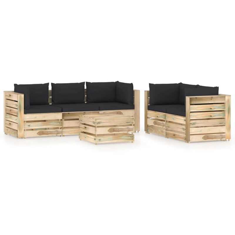 

Muebles de jardín 6 piezas con cojines madera impregnada verde