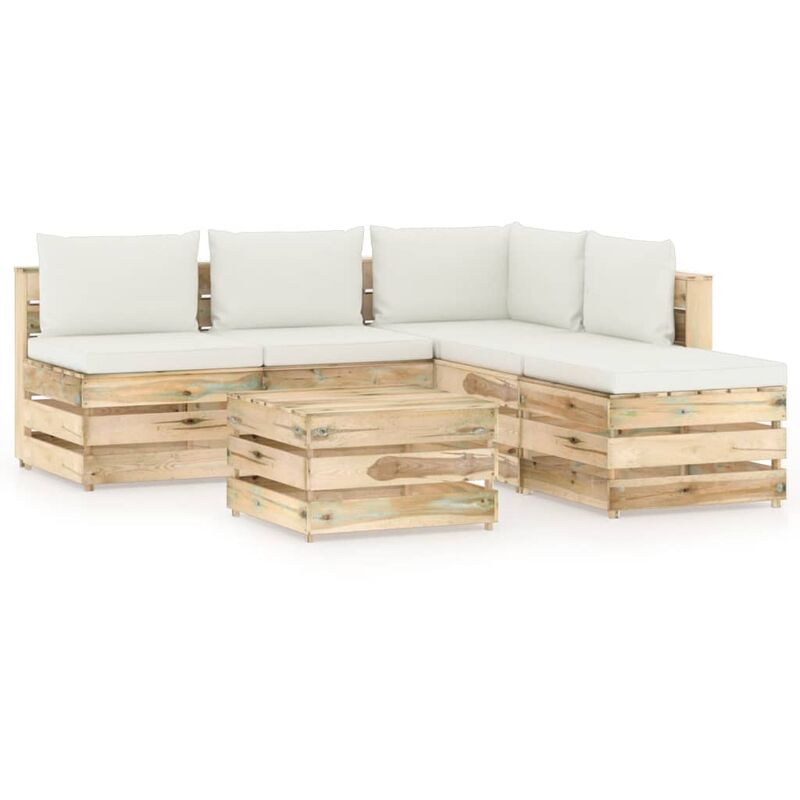

Muebles de jardín 6 piezas con cojines madera impregnada verde