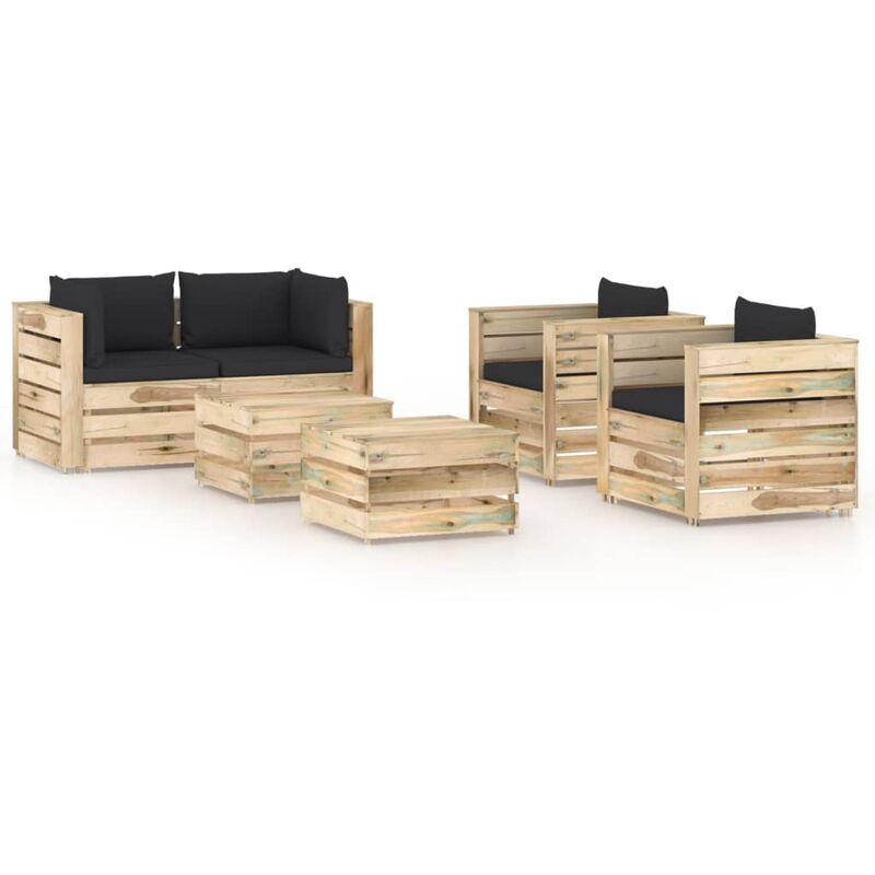 

Muebles de jardín 6 piezas con cojines madera impregnada verde
