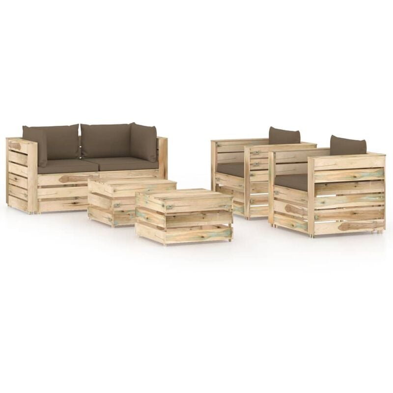 

Muebles de jardín 6 piezas con cojines madera impregnada verde