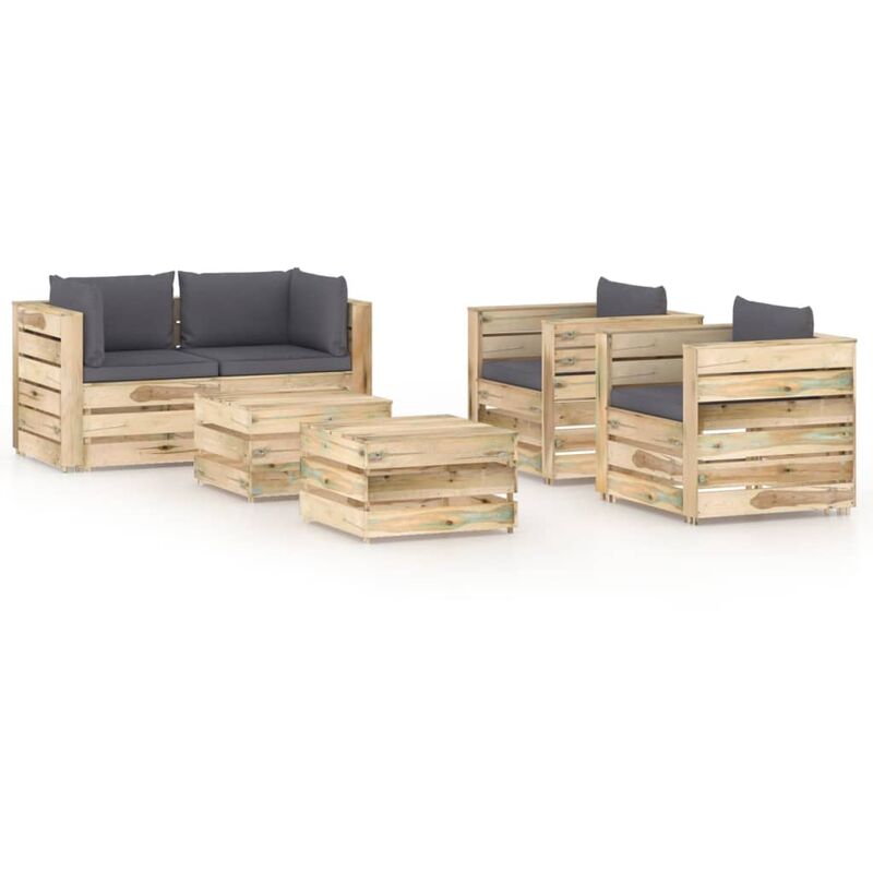 

Muebles de jardín 6 piezas con cojines madera impregnada verde