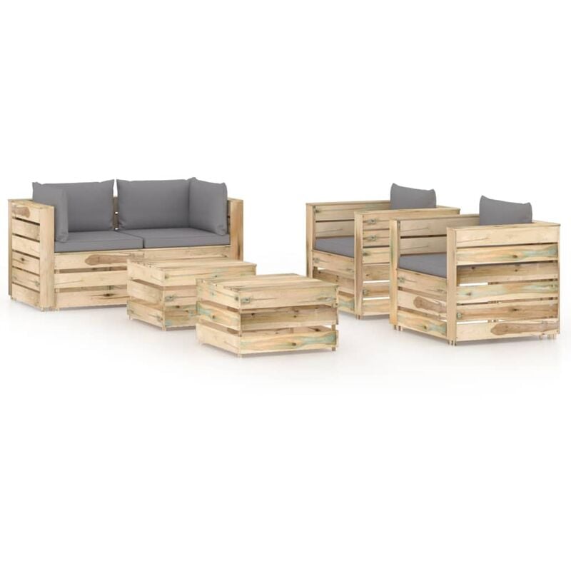 

Muebles de jardín 6 piezas con cojines madera impregnada verde