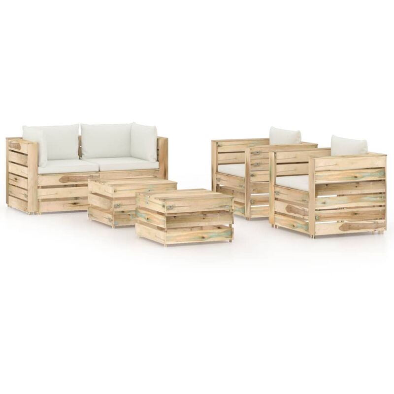 

Muebles de jardín 6 piezas con cojines madera impregnada verde
