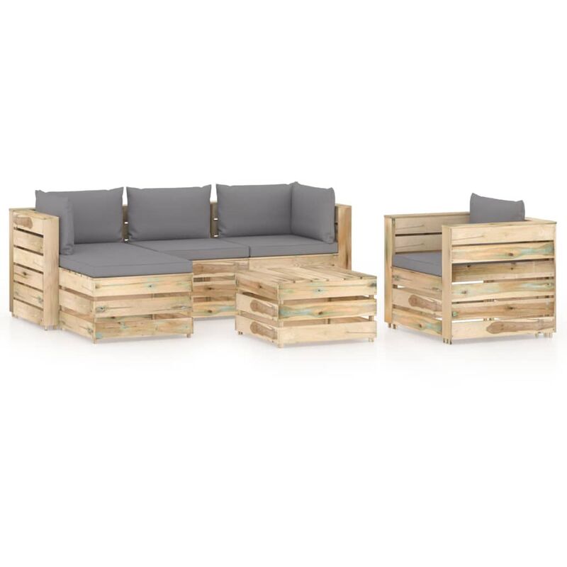 

Muebles de jardín 6 piezas con cojines madera impregnada verde