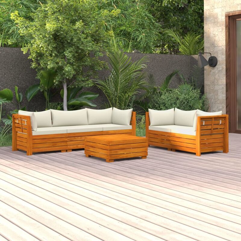

Muebles de jardín 6 piezas con cojines madera maciza de acacia