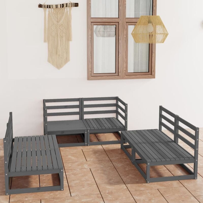 

Muebles de jardín 6 piezas gris madera de pino maciza