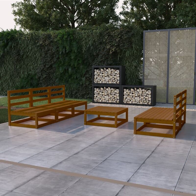 

Muebles de jardín 6 piezas marrón miel madera maciza de pino