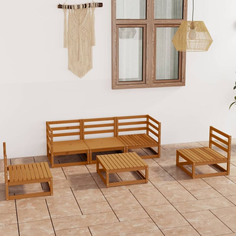

Muebles de jardín 6 piezas marrón miel madera maciza de pino