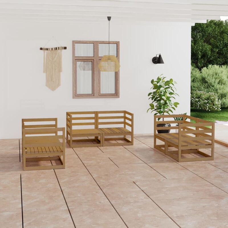

Muebles de jardín 6 piezas marrón miel madera maciza de pino