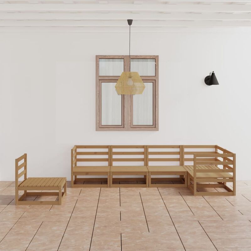 

Muebles de jardín 6 piezas marrón miel madera maciza de pino
