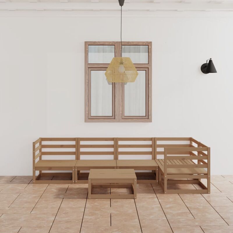 

Muebles de jardín 6 piezas marrón miel madera maciza de pino