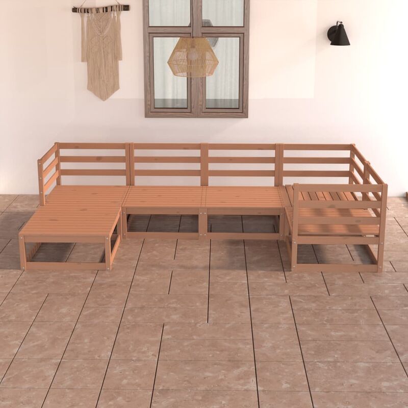 

Muebles de jardín 6 piezas marrón miel madera maciza de pino