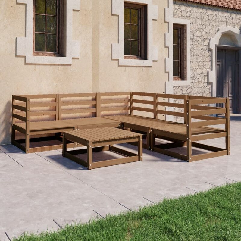 

Muebles de jardín 6 piezas marrón miel madera maciza de pino