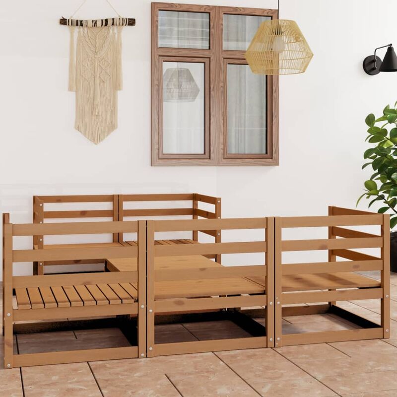 

Muebles de jardín 6 piezas marrón miel madera madera de pino