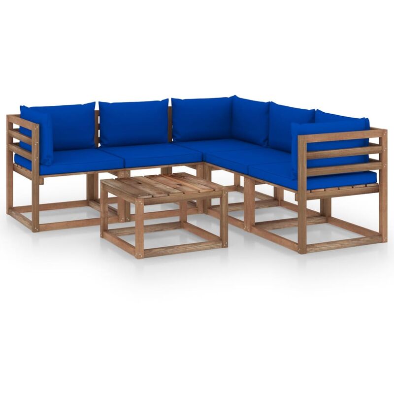 

Muebles de jardín 6 pzas cojín azul madera de pino impregnada