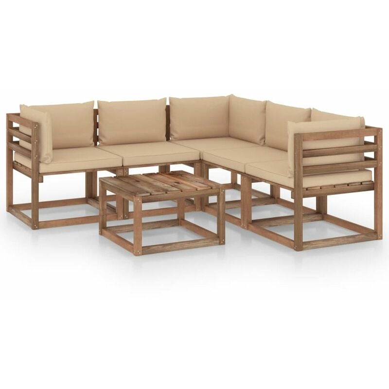 

Muebles de jardin 6 pzas cojin beige madera de pino impregnada