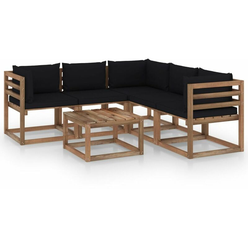 

Muebles de jardin 6 pzas cojin negro madera de pino impregnada