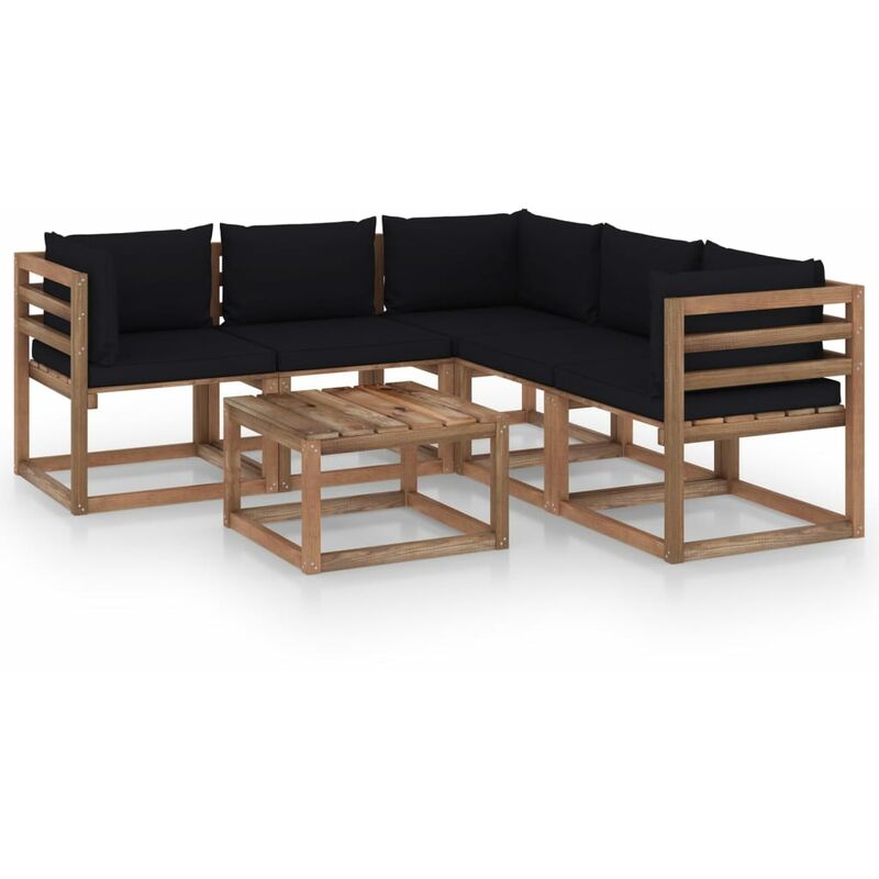

Muebles de jardín 6 pzas cojín negro madera de pino impregnada