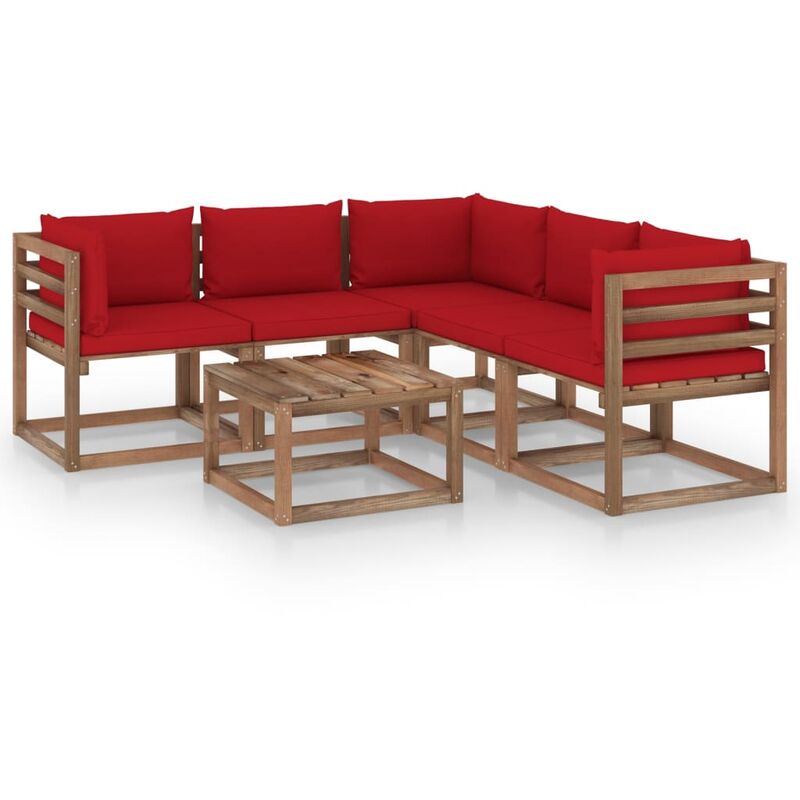 

Muebles de jardín 6 pzas cojín rojo madera de pino impregnada