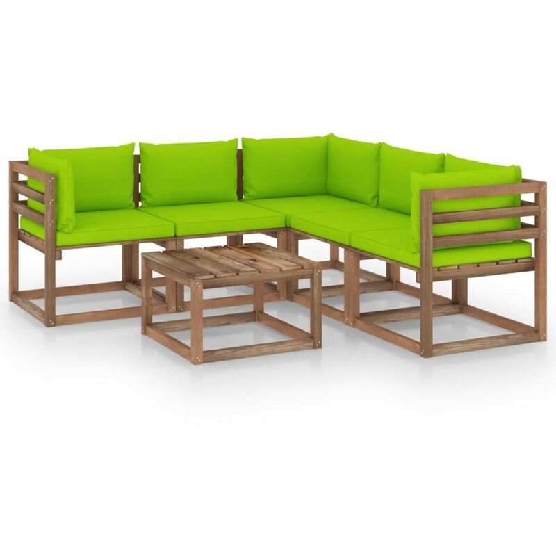 

Muebles de jardin 6 pzas cojin verde brillante pino impregnado