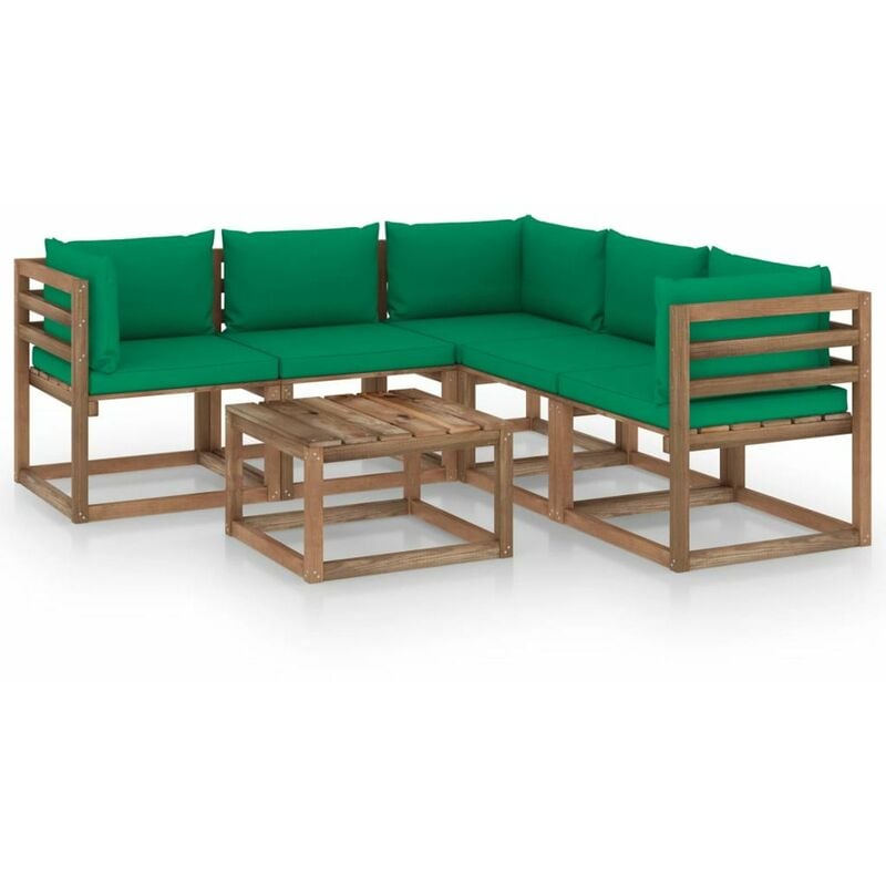 

Muebles de jardin 6 pzas cojin verde madera de pino impregnada