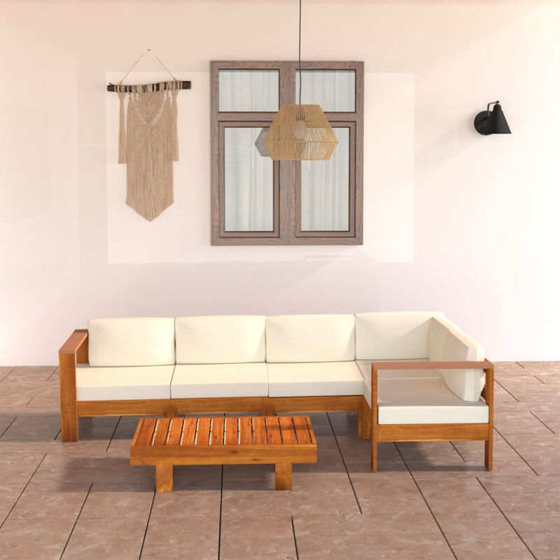 

Muebles de jardin 6 pzas cojines blanco crema madera de acacia