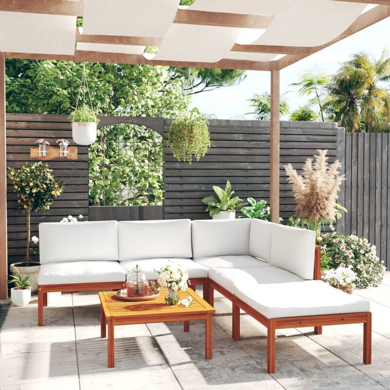 

Muebles de jardin 6 pzas cojines crema madera maciza de acacia