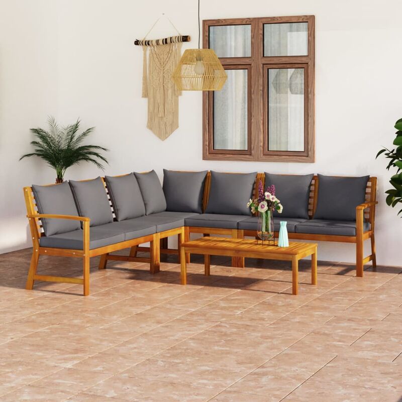 

Muebles de jardín 6 pzas cojines crema madera maciza de acacia