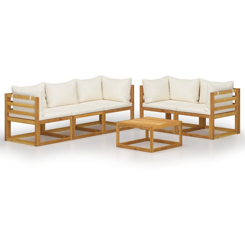 

Muebles de jardín 6 pzas cojines crema madera maciza de acacia