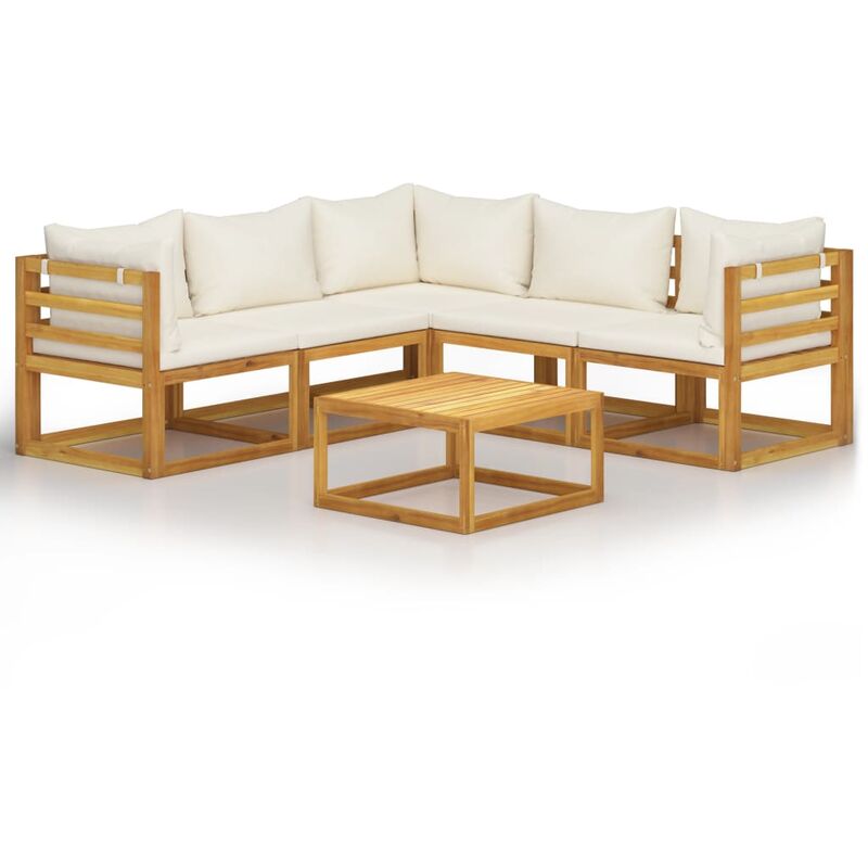 

Muebles de jardín 6 pzas cojines crema madera maciza de acacia