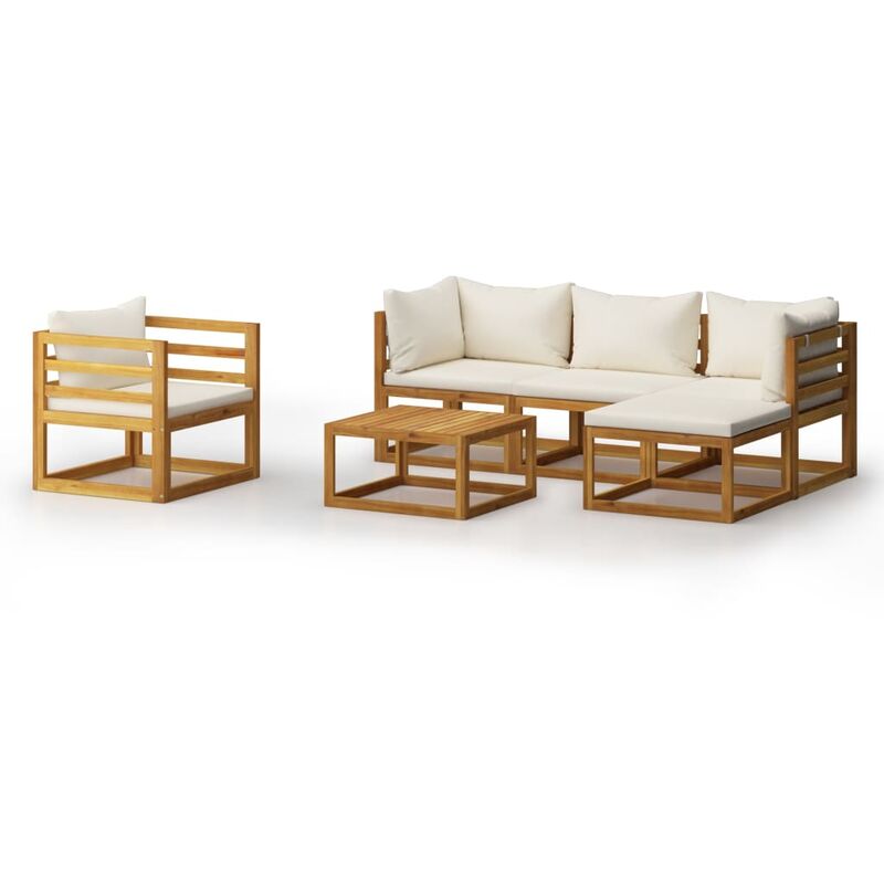 

Muebles de jardín 6 pzas cojines crema madera maciza de acacia