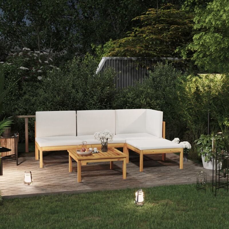 

Muebles de jardín 6 pzas cojines crema madera maciza de acacia