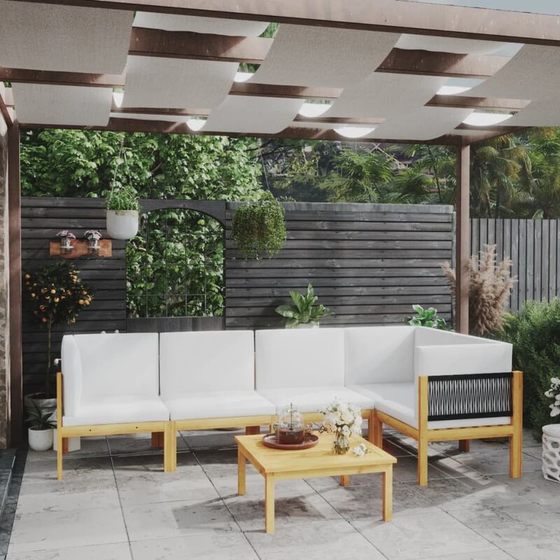 

Muebles de jardín 6 pzas cojines crema madera maciza de acacia