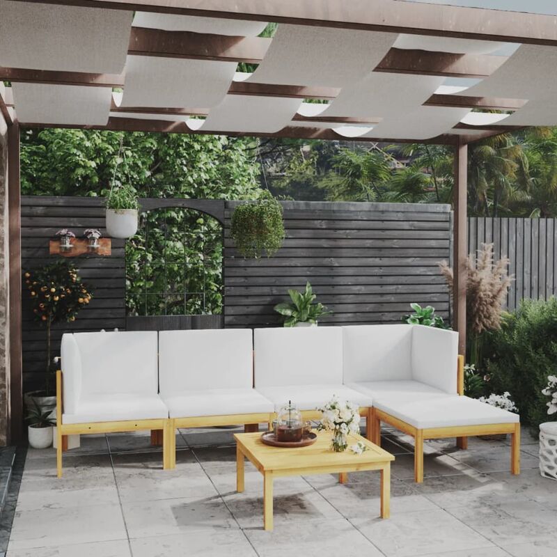 

Muebles de jardín 6 pzas cojines crema madera maciza de acacia