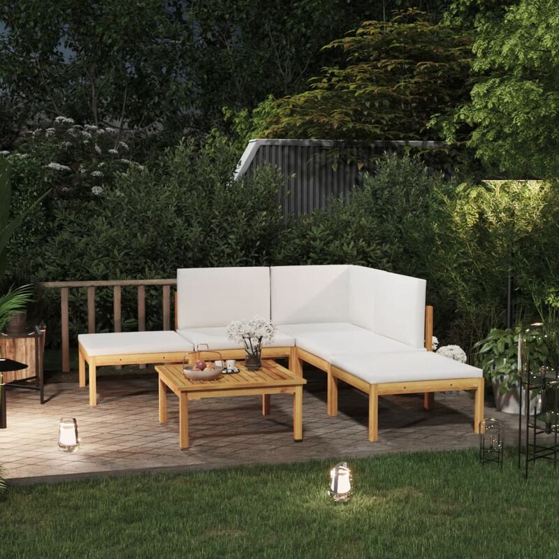 

Muebles de jardín 6 pzas cojines crema madera maciza de acacia