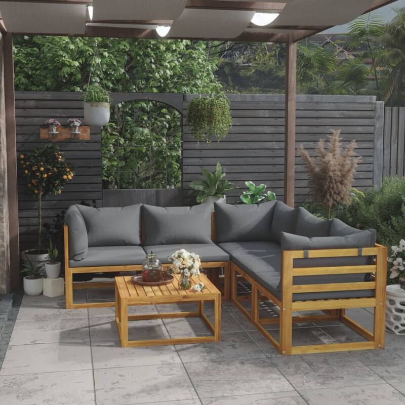 

Muebles de jardín 6 pzas cojines madera maciza de acacia