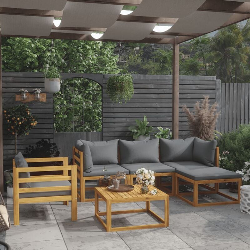 

Muebles de jardín 6 pzas cojines madera maciza de acacia