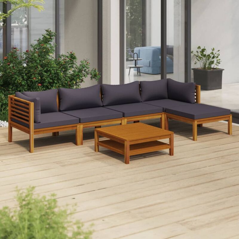 

Muebles de jardín 6 pzas cojines madera maciza de acacia