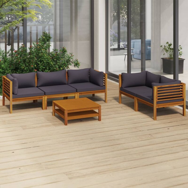 

Muebles de jardín 6 pzas cojines madera maciza de acacia