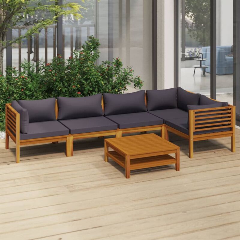 

Muebles de jardín 6 pzas cojines madera maciza de acacia