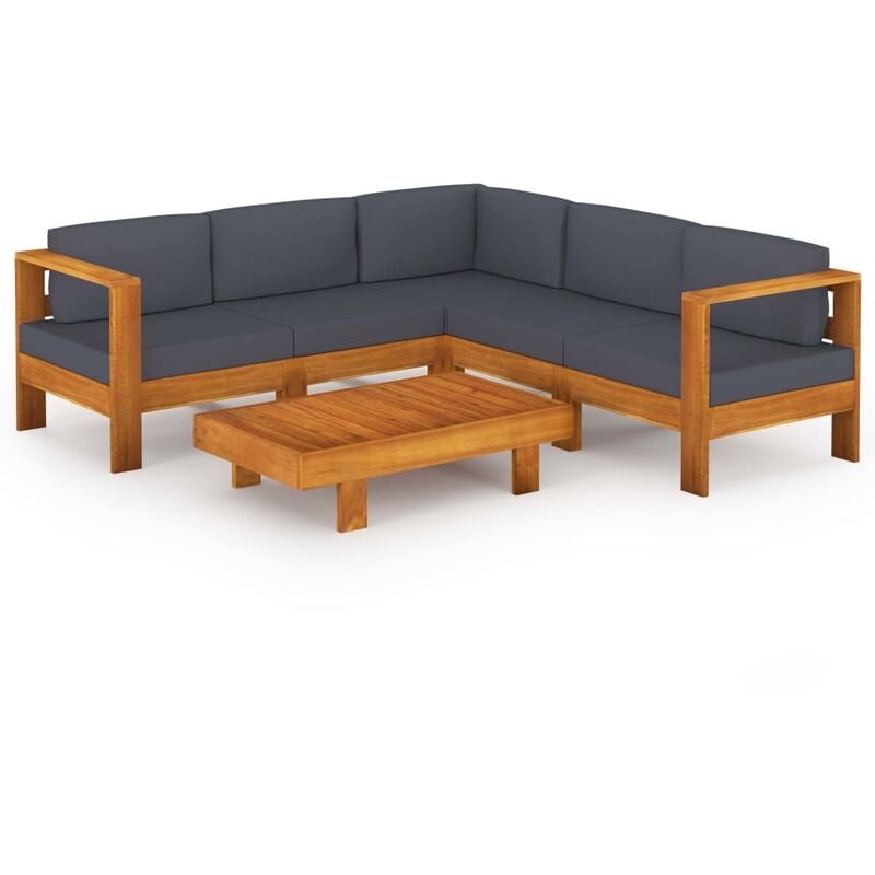 

Muebles de jardín 6 pzas con cojines gris oscuro madera acacia