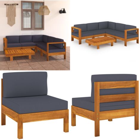 Muebles de jardín 6 pzas con cojines gris oscuro madera acacia - Muebles al aire libre - Sofás de jardín
