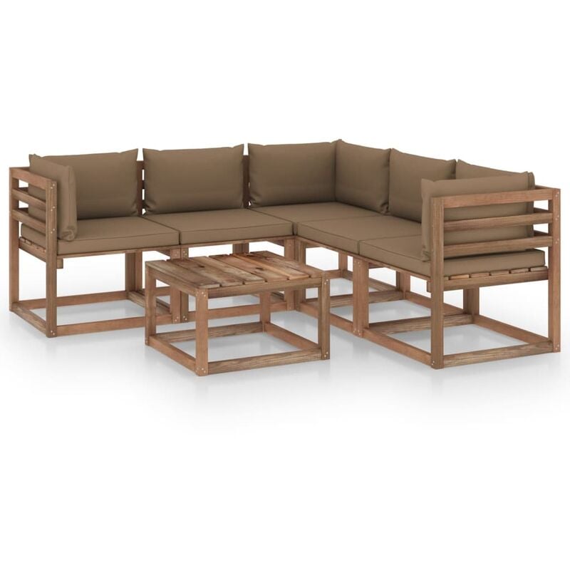 

Muebles de jardín 6 pzas y cojín taupe madera pino impregnada