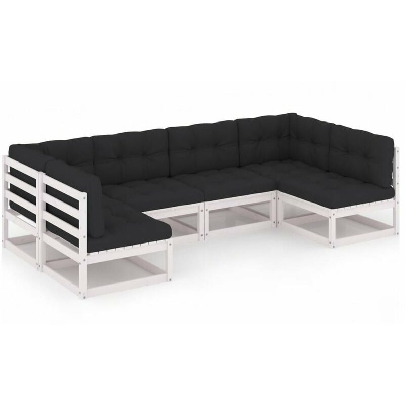 

Muebles de jardin 6 pzas y cojines blanco madera maciza pino