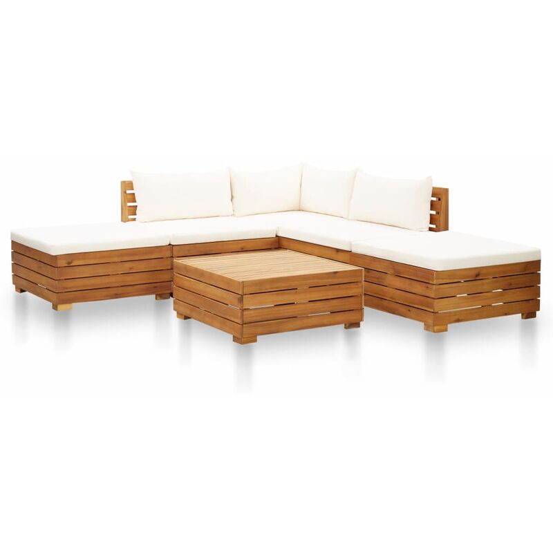 

Muebles de jardín 6 pzas y cojines madera acacia blanco crema