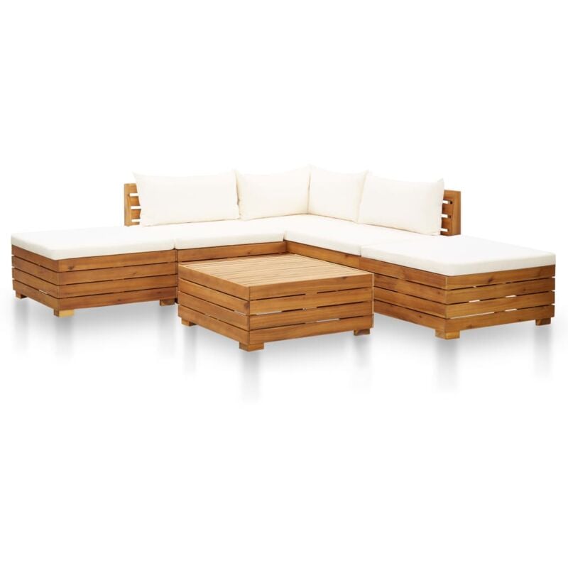 

Muebles de jardín 6 pzas y cojines madera acacia blanco crema - Blanco - Vidaxl