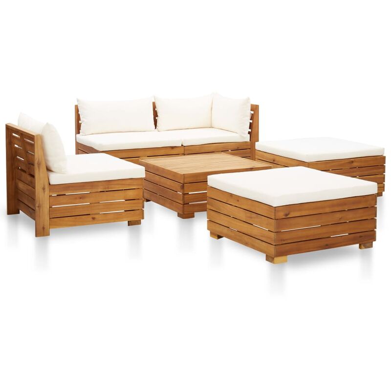 

Muebles de jardin 6 pzas y cojines madera acacia blanco crema